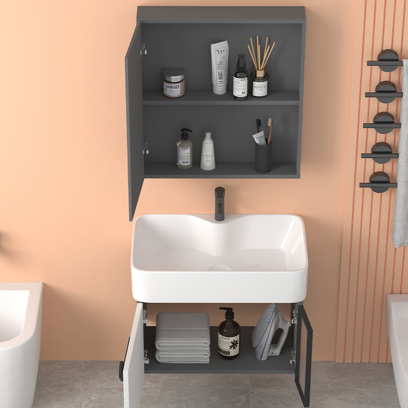 Modern Wall Mount Sink Vanity Gray Metal Base Single-Sink Rectangular Vanity Set Clearhalo 'Bathroom Remodel & Bathroom Fixtures' 'Bathroom Vanities' 'bathroom_vanities' 'Home Improvement' 'home_improvement' 'home_improvement_bathroom_vanities' 7435989