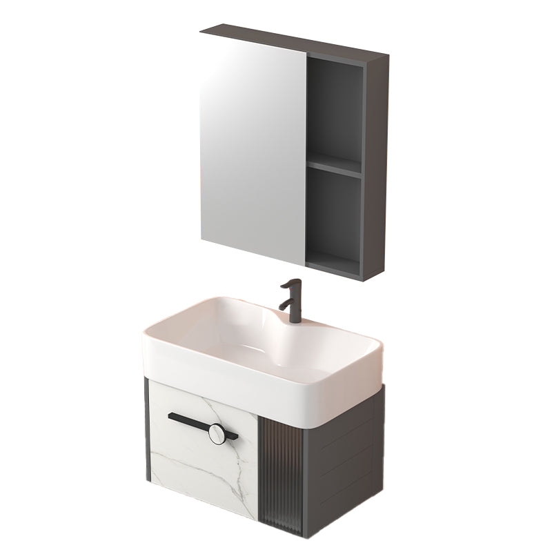 Modern Wall Mount Sink Vanity Gray Metal Base Single-Sink Rectangular Vanity Set Vanity & Faucet & Mirror Cabinet 24"L x 15"W x 20"H White Clearhalo 'Bathroom Remodel & Bathroom Fixtures' 'Bathroom Vanities' 'bathroom_vanities' 'Home Improvement' 'home_improvement' 'home_improvement_bathroom_vanities' 7435991