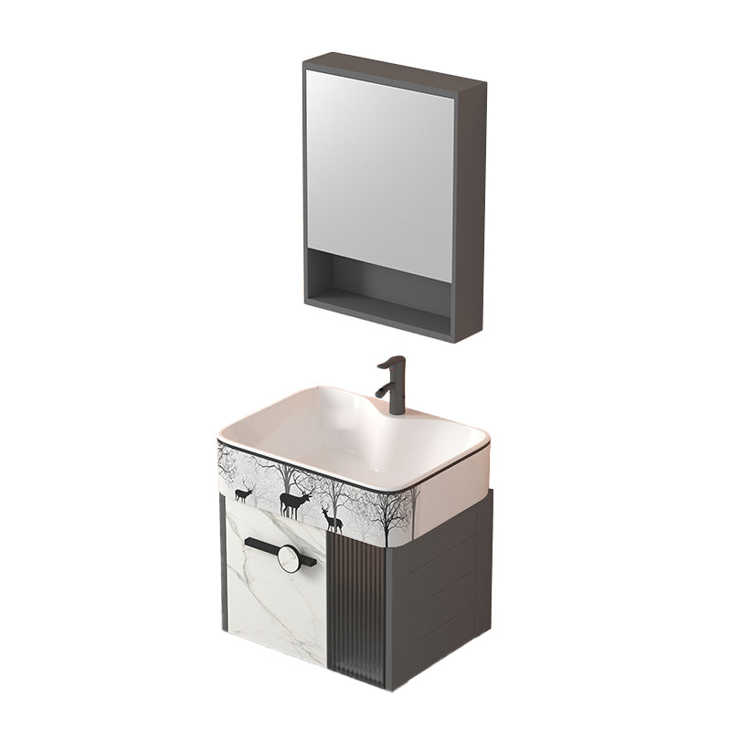 Modern Wall Mount Sink Vanity Gray Metal Base Single-Sink Rectangular Vanity Set Vanity & Faucet & Mirror Cabinet 19"L x 15"W x 20"H Bright White Clearhalo 'Bathroom Remodel & Bathroom Fixtures' 'Bathroom Vanities' 'bathroom_vanities' 'Home Improvement' 'home_improvement' 'home_improvement_bathroom_vanities' 7435995