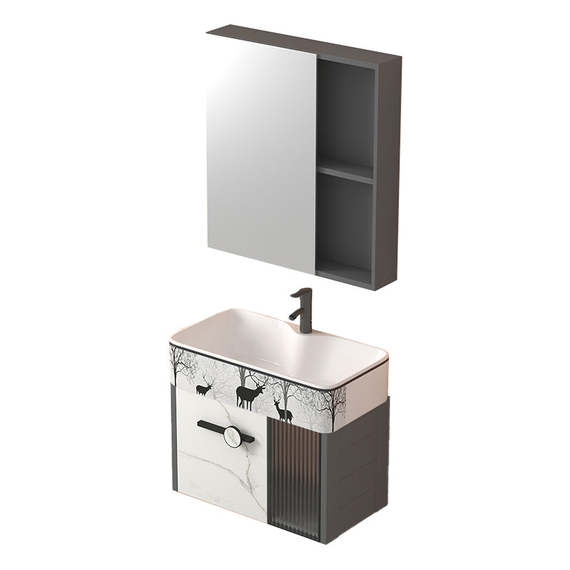 Modern Wall Mount Sink Vanity Gray Metal Base Single-Sink Rectangular Vanity Set Vanity & Faucet & Mirror Cabinet 22"L x 12"W x 20"H Bright White Clearhalo 'Bathroom Remodel & Bathroom Fixtures' 'Bathroom Vanities' 'bathroom_vanities' 'Home Improvement' 'home_improvement' 'home_improvement_bathroom_vanities' 7435997