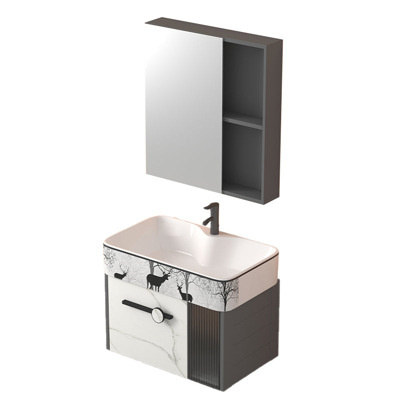 Modern Wall Mount Sink Vanity Gray Metal Base Single-Sink Rectangular Vanity Set Vanity & Faucet & Mirror Cabinet 24"L x 15"W x 20"H Bright White Clearhalo 'Bathroom Remodel & Bathroom Fixtures' 'Bathroom Vanities' 'bathroom_vanities' 'Home Improvement' 'home_improvement' 'home_improvement_bathroom_vanities' 7435999