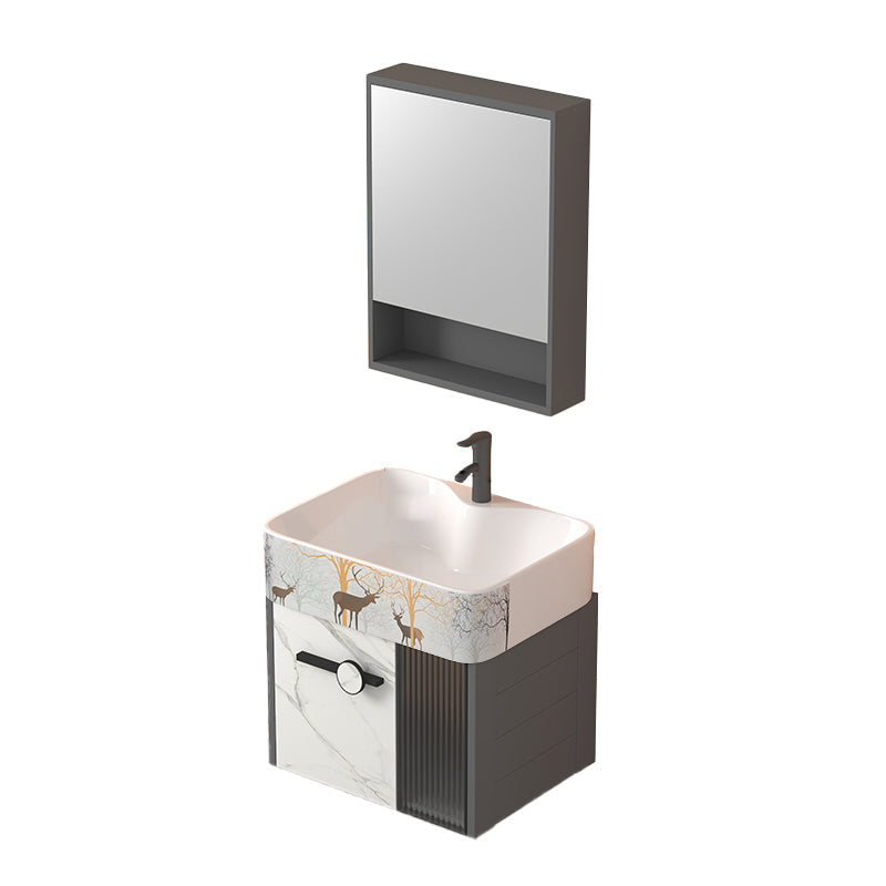 Modern Wall Mount Sink Vanity Gray Metal Base Single-Sink Rectangular Vanity Set Vanity & Faucet & Mirror Cabinet 19"L x 15"W x 20"H Frosted White Clearhalo 'Bathroom Remodel & Bathroom Fixtures' 'Bathroom Vanities' 'bathroom_vanities' 'Home Improvement' 'home_improvement' 'home_improvement_bathroom_vanities' 7436002