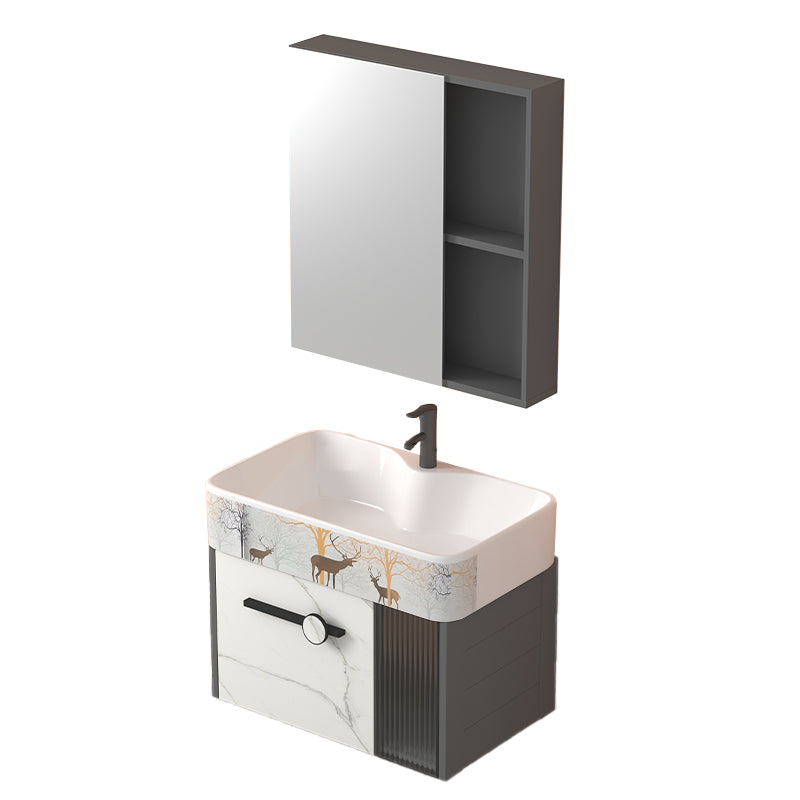 Modern Wall Mount Sink Vanity Gray Metal Base Single-Sink Rectangular Vanity Set Vanity & Faucet & Mirror Cabinet 24"L x 15"W x 20"H Frosted White Clearhalo 'Bathroom Remodel & Bathroom Fixtures' 'Bathroom Vanities' 'bathroom_vanities' 'Home Improvement' 'home_improvement' 'home_improvement_bathroom_vanities' 7436004