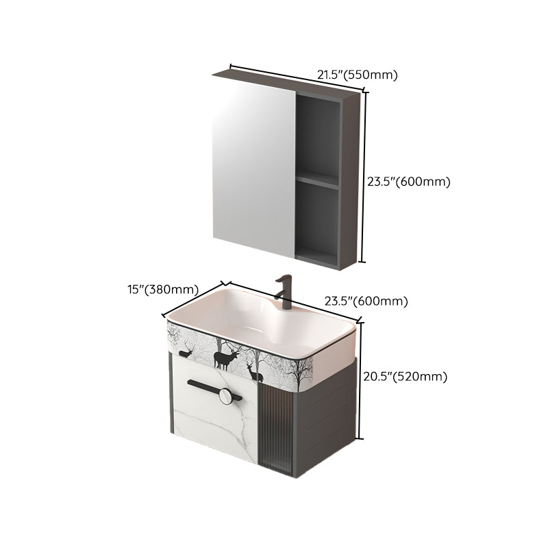 Modern Wall Mount Sink Vanity Gray Metal Base Single-Sink Rectangular Vanity Set Clearhalo 'Bathroom Remodel & Bathroom Fixtures' 'Bathroom Vanities' 'bathroom_vanities' 'Home Improvement' 'home_improvement' 'home_improvement_bathroom_vanities' 7436039