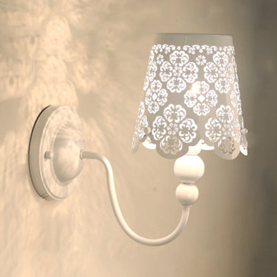 Macaron Candy Colored Wall Sconce Etched Empire Shade 1 Light Iron Sconce Light for Baby Room White Clearhalo 'Wall Lamps & Sconces' 'Wall Lights' Lighting' 74430