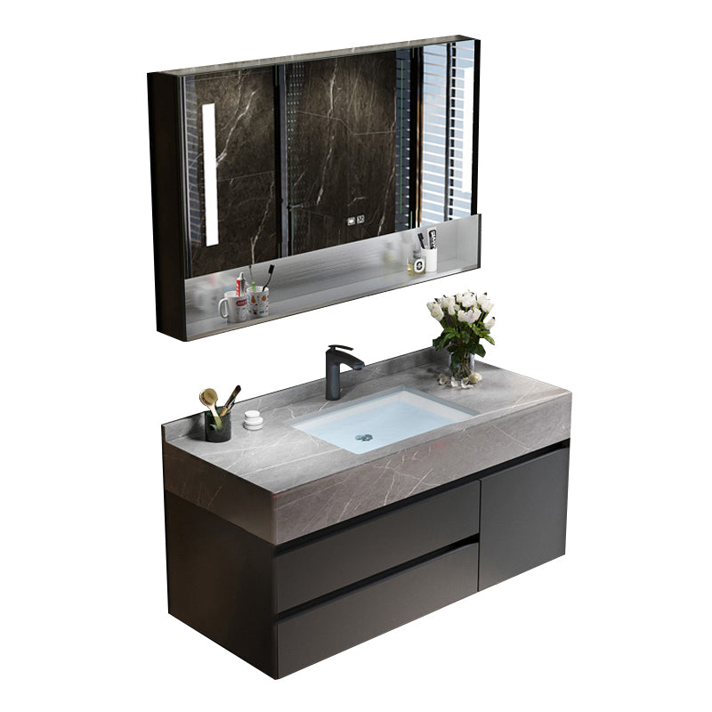 Bathroom Vanity Set Ceramic Rectangular Drawers Wall Mounted Vanity Sink Vanity & Faucet & Smart Medicine Cabinet 39"L x 19"W x 22"H Clearhalo 'Bathroom Remodel & Bathroom Fixtures' 'Bathroom Vanities' 'bathroom_vanities' 'Home Improvement' 'home_improvement' 'home_improvement_bathroom_vanities' 7444263