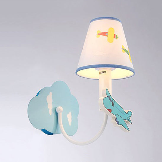 Empire Shade Kid Bedroom Wall Lighting Metal One Light Cartoon Sconce Light with Cute Deco Blue Clearhalo 'Wall Lamps & Sconces' 'Wall Lights' Lighting' 74463