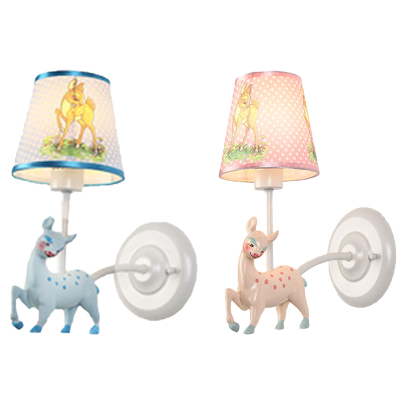 One Light Sika Deer Sconce Light Fabric and Resin Wall Sconce for Child Bedroom Hallway Clearhalo 'Wall Lamps & Sconces' 'Wall Lights' Lighting' 74482