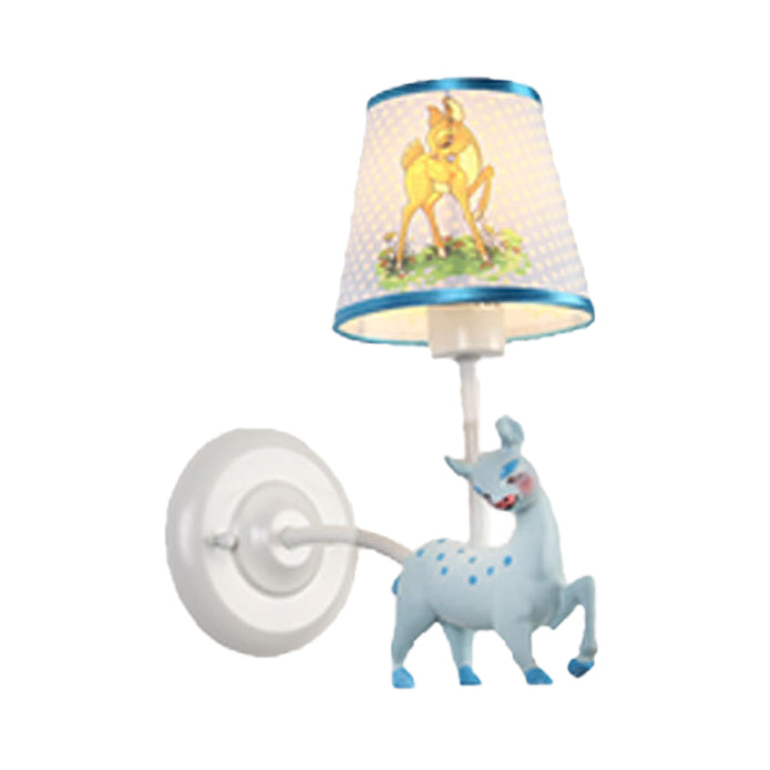 One Light Sika Deer Sconce Light Fabric and Resin Wall Sconce for Child Bedroom Hallway Blue Clearhalo 'Wall Lamps & Sconces' 'Wall Lights' Lighting' 74483