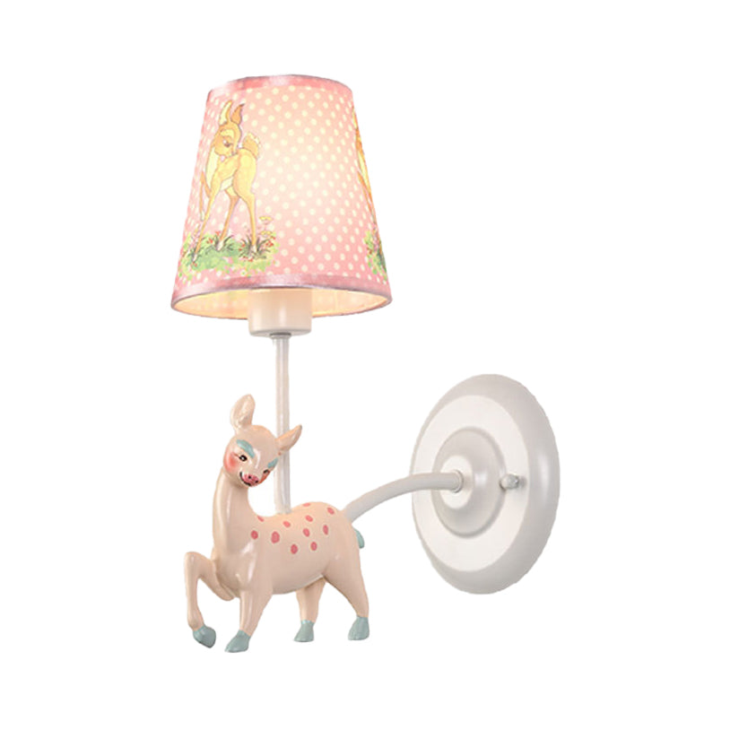 One Light Sika Deer Sconce Light Fabric and Resin Wall Sconce for Child Bedroom Hallway Pink Clearhalo 'Wall Lamps & Sconces' 'Wall Lights' Lighting' 74484