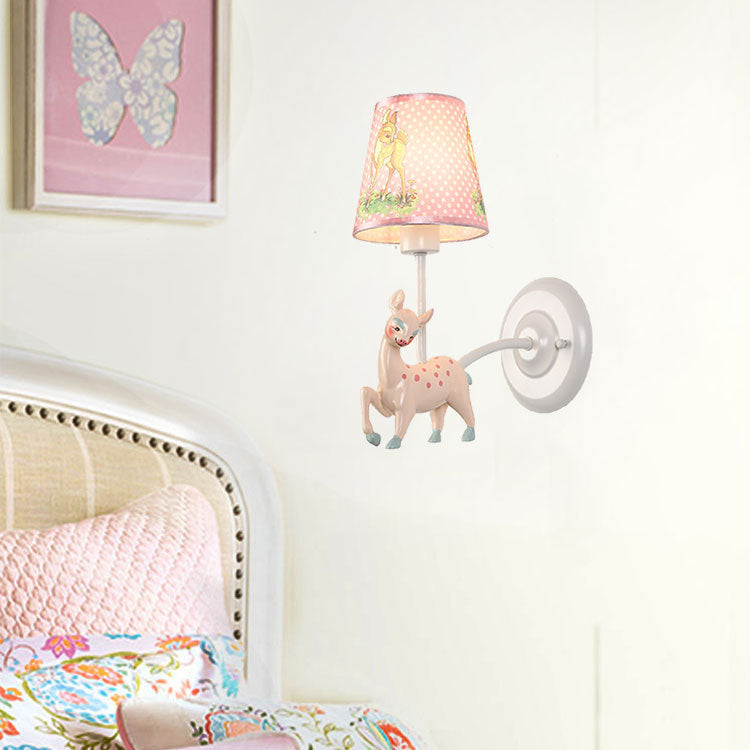 One Light Sika Deer Sconce Light Fabric and Resin Wall Sconce for Child Bedroom Hallway Clearhalo 'Wall Lamps & Sconces' 'Wall Lights' Lighting' 74485