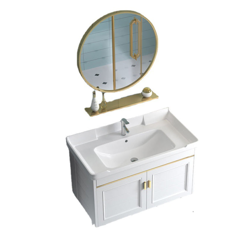Glam Single Sink Bath Vanity Wall Mount White Metal Base Sink Vanity Clearhalo 'Bathroom Remodel & Bathroom Fixtures' 'Bathroom Vanities' 'bathroom_vanities' 'Home Improvement' 'home_improvement' 'home_improvement_bathroom_vanities' 7454721