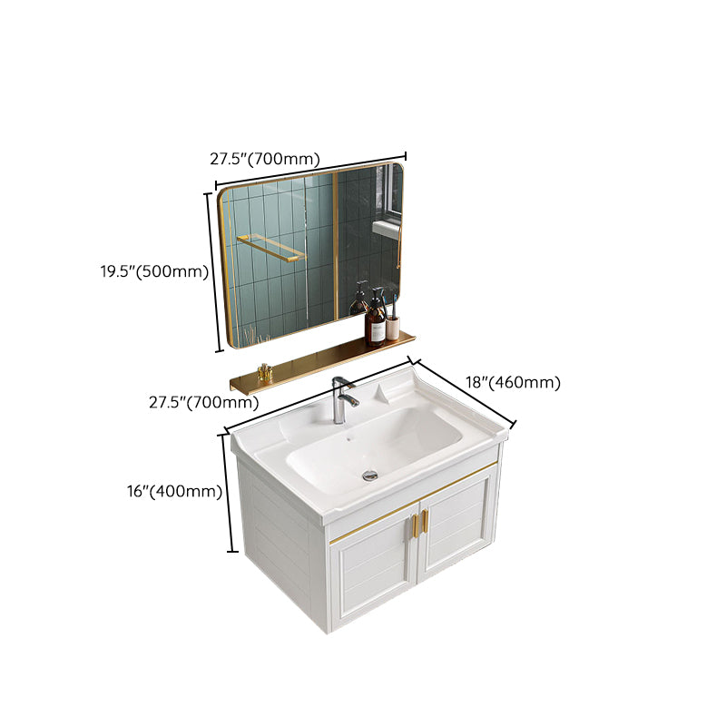 Glam Single Sink Bath Vanity Wall Mount White Metal Base Sink Vanity Clearhalo 'Bathroom Remodel & Bathroom Fixtures' 'Bathroom Vanities' 'bathroom_vanities' 'Home Improvement' 'home_improvement' 'home_improvement_bathroom_vanities' 7454742