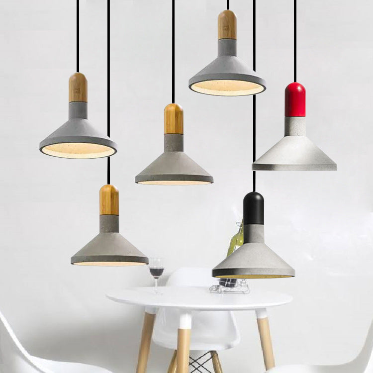 Industrial Conic Shade Hanging Lamp 1 Light Cement Pendant Fixture in Wood/Red/Black Finish over Table Clearhalo 'Ceiling Lights' 'Modern Pendants' 'Modern' 'Pendant Lights' 'Pendants' Lighting' 74596