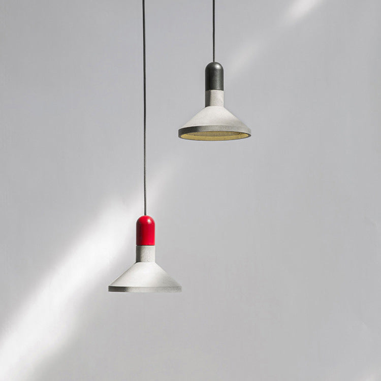 Industrial Conic Shade Hanging Lamp 1 Light Cement Pendant Fixture in Wood/Red/Black Finish over Table Clearhalo 'Ceiling Lights' 'Modern Pendants' 'Modern' 'Pendant Lights' 'Pendants' Lighting' 74599