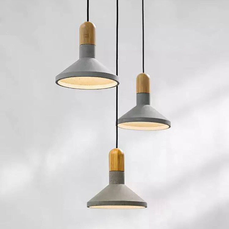 Industrial Conic Shade Hanging Lamp 1 Light Cement Pendant Fixture in Wood/Red/Black Finish over Table Clearhalo 'Ceiling Lights' 'Modern Pendants' 'Modern' 'Pendant Lights' 'Pendants' Lighting' 74603