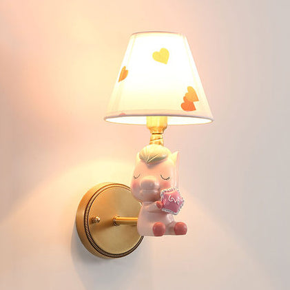 Cartoon Sleeping Pony Sconce Light Single Light Resin Wall Lamp with Fabric Shade for Child Bedroom 1.0 Pink Clearhalo 'Wall Lamps & Sconces' 'Wall Lights' Lighting' 74606