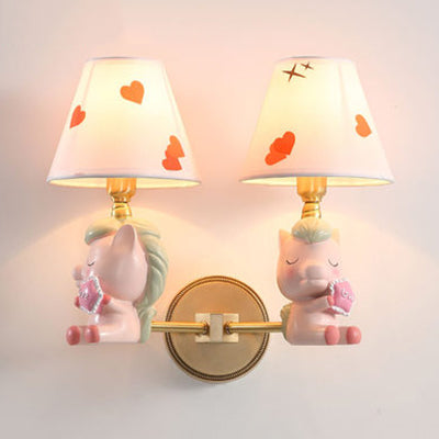 Cartoon Sleeping Pony Sconce Light Single Light Resin Wall Lamp with Fabric Shade for Child Bedroom 2.0 Pink Clearhalo 'Wall Lamps & Sconces' 'Wall Lights' Lighting' 74607