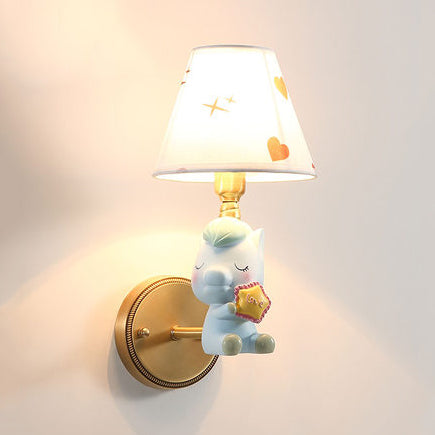 Cartoon Sleeping Pony Sconce Light Single Light Resin Wall Lamp with Fabric Shade for Child Bedroom 1.0 Blue Clearhalo 'Wall Lamps & Sconces' 'Wall Lights' Lighting' 74610