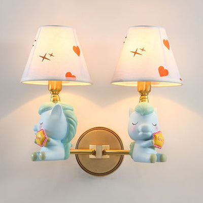 Cartoon Sleeping Pony Sconce Light Single Light Resin Wall Lamp with Fabric Shade for Child Bedroom 2.0 Blue Clearhalo 'Wall Lamps & Sconces' 'Wall Lights' Lighting' 74611