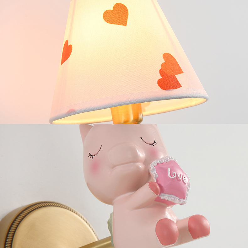 Cartoon Sleeping Pony Sconce Light Single Light Resin Wall Lamp with Fabric Shade for Child Bedroom Clearhalo 'Wall Lamps & Sconces' 'Wall Lights' Lighting' 74614