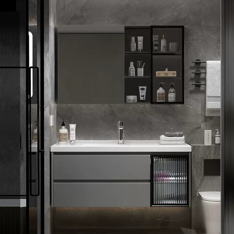 Modern Vanity Rectangular Dark Gray Single Ceramic Top Sink Vanity Clearhalo 'Bathroom Remodel & Bathroom Fixtures' 'Bathroom Vanities' 'bathroom_vanities' 'Home Improvement' 'home_improvement' 'home_improvement_bathroom_vanities' 7462804