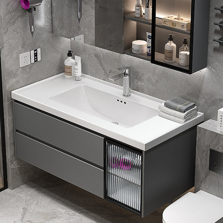 Modern Vanity Rectangular Dark Gray Single Ceramic Top Sink Vanity Clearhalo 'Bathroom Remodel & Bathroom Fixtures' 'Bathroom Vanities' 'bathroom_vanities' 'Home Improvement' 'home_improvement' 'home_improvement_bathroom_vanities' 7462808