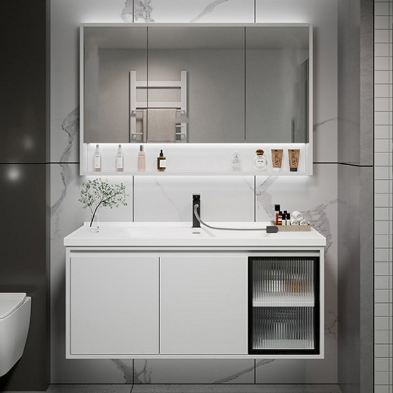 Rectangular Vanity Modern White Ceramic Top Single Wall Mount Vanity Set Clearhalo 'Bathroom Remodel & Bathroom Fixtures' 'Bathroom Vanities' 'bathroom_vanities' 'Home Improvement' 'home_improvement' 'home_improvement_bathroom_vanities' 7462864