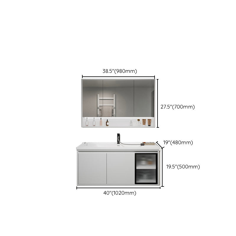 Rectangular Vanity Modern White Ceramic Top Single Wall Mount Vanity Set Clearhalo 'Bathroom Remodel & Bathroom Fixtures' 'Bathroom Vanities' 'bathroom_vanities' 'Home Improvement' 'home_improvement' 'home_improvement_bathroom_vanities' 7462882