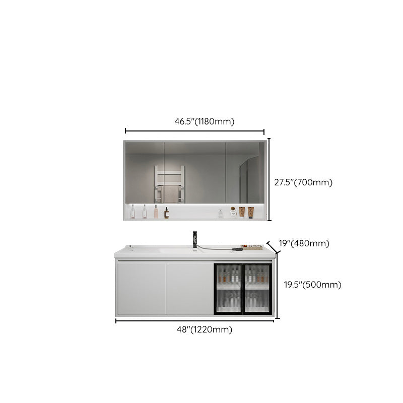 Rectangular Vanity Modern White Ceramic Top Single Wall Mount Vanity Set Clearhalo 'Bathroom Remodel & Bathroom Fixtures' 'Bathroom Vanities' 'bathroom_vanities' 'Home Improvement' 'home_improvement' 'home_improvement_bathroom_vanities' 7462884