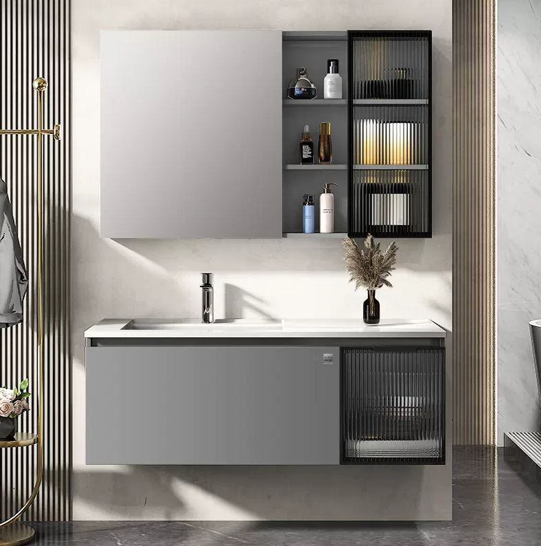 Modern Single Bath Vanity Gray Stone Rectangular Wall Mount Bathroom Vanity Clearhalo 'Bathroom Remodel & Bathroom Fixtures' 'Bathroom Vanities' 'bathroom_vanities' 'Home Improvement' 'home_improvement' 'home_improvement_bathroom_vanities' 7462892