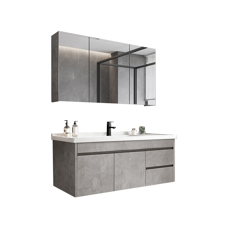 Gray Modern Bathroom Vanity Single-Sink Rectangular Wall Mount Vanity Set Vanity & Faucet & Mirror Cabinet 36"L x 19"W x 19"H Clearhalo 'Bathroom Remodel & Bathroom Fixtures' 'Bathroom Vanities' 'bathroom_vanities' 'Home Improvement' 'home_improvement' 'home_improvement_bathroom_vanities' 7462911