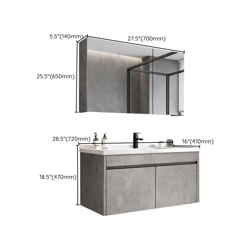 Gray Modern Bathroom Vanity Single-Sink Rectangular Wall Mount Vanity Set Clearhalo 'Bathroom Remodel & Bathroom Fixtures' 'Bathroom Vanities' 'bathroom_vanities' 'Home Improvement' 'home_improvement' 'home_improvement_bathroom_vanities' 7462928