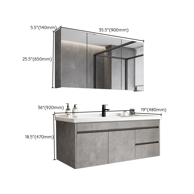 Gray Modern Bathroom Vanity Single-Sink Rectangular Wall Mount Vanity Set Clearhalo 'Bathroom Remodel & Bathroom Fixtures' 'Bathroom Vanities' 'bathroom_vanities' 'Home Improvement' 'home_improvement' 'home_improvement_bathroom_vanities' 7462930