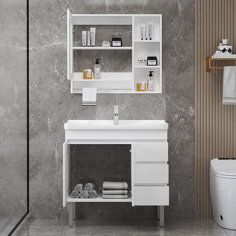 Modern Sink Vanity Freestanding Wood Bathroom Sink Vanity with Mirror Clearhalo 'Bathroom Remodel & Bathroom Fixtures' 'Bathroom Vanities' 'bathroom_vanities' 'Home Improvement' 'home_improvement' 'home_improvement_bathroom_vanities' 7462964