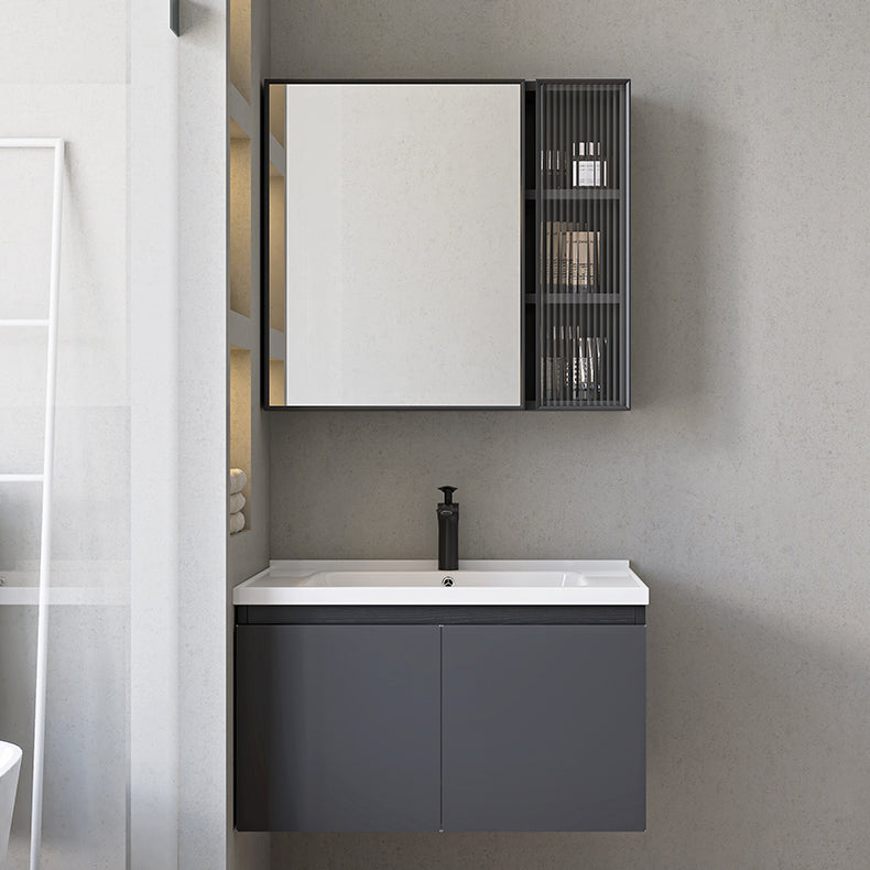 Wall Mount Bathroom Vanity Modern Gray Metal Frame Single Sink Vanity Set Clearhalo 'Bathroom Remodel & Bathroom Fixtures' 'Bathroom Vanities' 'bathroom_vanities' 'Home Improvement' 'home_improvement' 'home_improvement_bathroom_vanities' 7462991