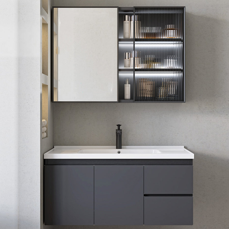 Wall Mount Bathroom Vanity Modern Gray Metal Frame Single Sink Vanity Set Clearhalo 'Bathroom Remodel & Bathroom Fixtures' 'Bathroom Vanities' 'bathroom_vanities' 'Home Improvement' 'home_improvement' 'home_improvement_bathroom_vanities' 7462994