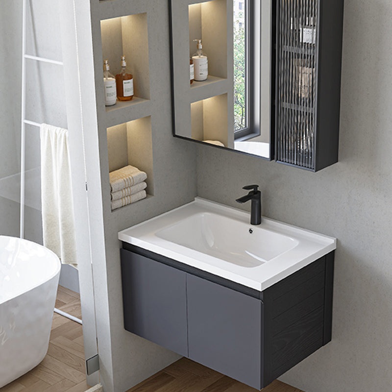 Wall Mount Bathroom Vanity Modern Gray Metal Frame Single Sink Vanity Set Clearhalo 'Bathroom Remodel & Bathroom Fixtures' 'Bathroom Vanities' 'bathroom_vanities' 'Home Improvement' 'home_improvement' 'home_improvement_bathroom_vanities' 7462996