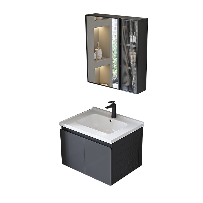 Wall Mount Bathroom Vanity Modern Gray Metal Frame Single Sink Vanity Set Vanity & Faucet & Mirror Cabinet 24"L x 19"W x 19"H Drawer Not Included Clearhalo 'Bathroom Remodel & Bathroom Fixtures' 'Bathroom Vanities' 'bathroom_vanities' 'Home Improvement' 'home_improvement' 'home_improvement_bathroom_vanities' 7462997