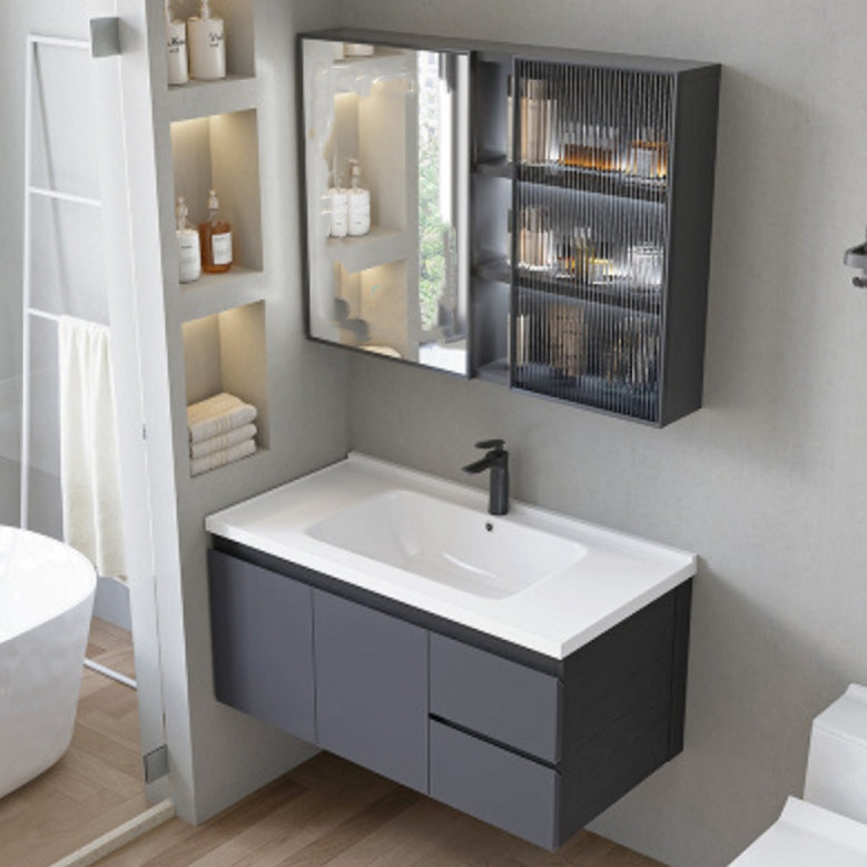 Wall Mount Bathroom Vanity Modern Gray Metal Frame Single Sink Vanity Set Clearhalo 'Bathroom Remodel & Bathroom Fixtures' 'Bathroom Vanities' 'bathroom_vanities' 'Home Improvement' 'home_improvement' 'home_improvement_bathroom_vanities' 7462998
