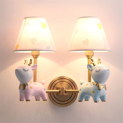 Modern Coolie Shade Wall Light Single Head Candy Colored Wall Lamp with Animal for Baby Room Blue-Pink A Clearhalo 'Wall Lamps & Sconces' 'Wall Lights' Lighting' 74630