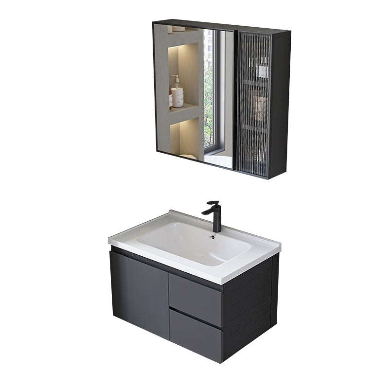 Wall Mount Bathroom Vanity Modern Gray Metal Frame Single Sink Vanity Set Vanity & Faucet & Mirror Cabinet 32"L x 19"W x 19"H 2 Clearhalo 'Bathroom Remodel & Bathroom Fixtures' 'Bathroom Vanities' 'bathroom_vanities' 'Home Improvement' 'home_improvement' 'home_improvement_bathroom_vanities' 7463001