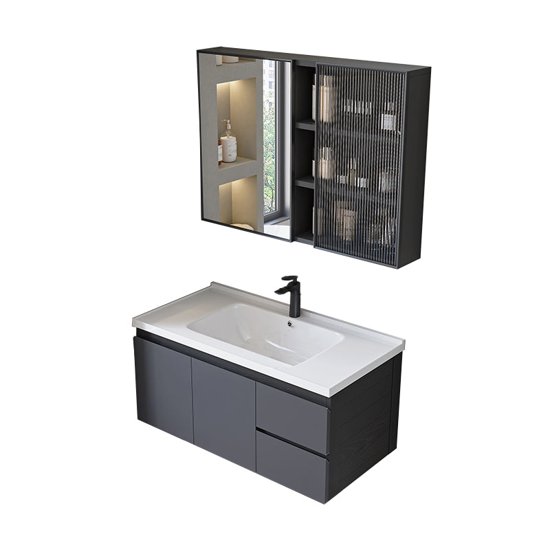 Wall Mount Bathroom Vanity Modern Gray Metal Frame Single Sink Vanity Set Vanity & Faucet & Mirror Cabinet 2 Clearhalo 'Bathroom Remodel & Bathroom Fixtures' 'Bathroom Vanities' 'bathroom_vanities' 'Home Improvement' 'home_improvement' 'home_improvement_bathroom_vanities' 7463003