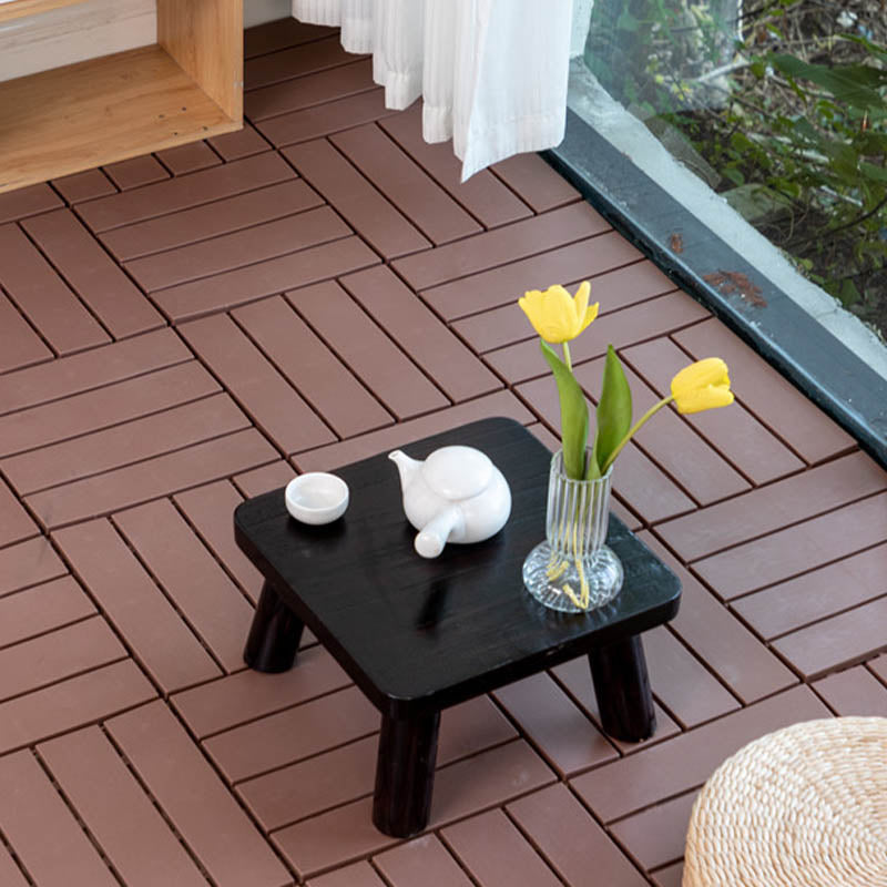 Classical Deck Tile Interlocking Wood Outdoor Flooring Flooring Tile Brown 10.7 sq ft. - 11 Pieces Clearhalo 'Home Improvement' 'home_improvement' 'home_improvement_outdoor_deck_tiles_planks' 'Outdoor Deck Tiles & Planks' 'Outdoor Flooring & Tile' 'Outdoor Remodel' 'outdoor_deck_tiles_planks' 7465031