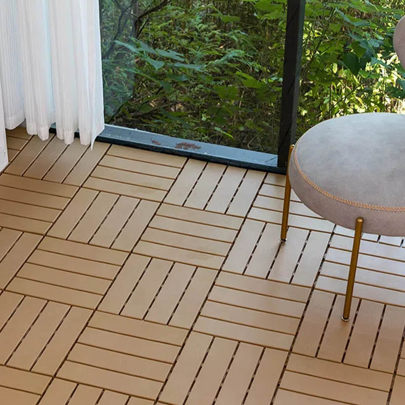 Classical Deck Tile Interlocking Wood Outdoor Flooring Flooring Tile Khaki 10.7 sq ft. - 11 Pieces Clearhalo 'Home Improvement' 'home_improvement' 'home_improvement_outdoor_deck_tiles_planks' 'Outdoor Deck Tiles & Planks' 'Outdoor Flooring & Tile' 'Outdoor Remodel' 'outdoor_deck_tiles_planks' 7465032