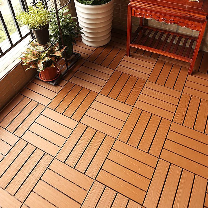 Classical Deck Tile Interlocking Wood Outdoor Flooring Flooring Tile Light Brown 10.7 sq ft. - 11 Pieces Clearhalo 'Home Improvement' 'home_improvement' 'home_improvement_outdoor_deck_tiles_planks' 'Outdoor Deck Tiles & Planks' 'Outdoor Flooring & Tile' 'Outdoor Remodel' 'outdoor_deck_tiles_planks' 7465039