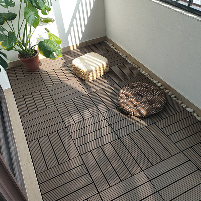 Classical Deck Tile Interlocking Wood Outdoor Flooring Flooring Tile Dark Coffee 10.7 sq ft. - 11 Pieces Clearhalo 'Home Improvement' 'home_improvement' 'home_improvement_outdoor_deck_tiles_planks' 'Outdoor Deck Tiles & Planks' 'Outdoor Flooring & Tile' 'Outdoor Remodel' 'outdoor_deck_tiles_planks' 7465044