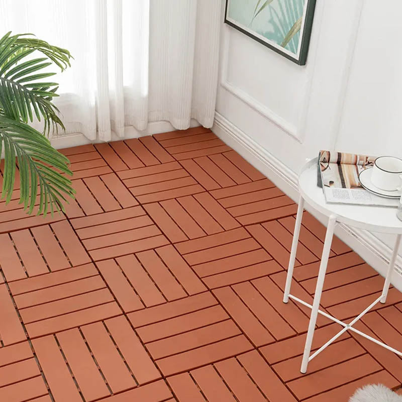 Classical Deck Tile Interlocking Wood Outdoor Flooring Flooring Tile Red Brown 10.7 sq ft. - 11 Pieces Clearhalo 'Home Improvement' 'home_improvement' 'home_improvement_outdoor_deck_tiles_planks' 'Outdoor Deck Tiles & Planks' 'Outdoor Flooring & Tile' 'Outdoor Remodel' 'outdoor_deck_tiles_planks' 7465048