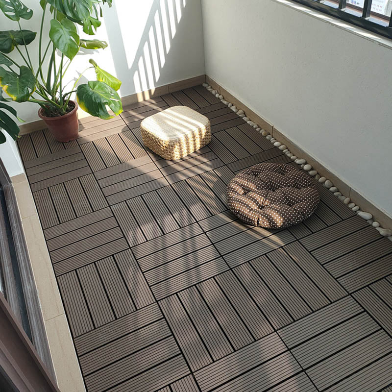 Classical Deck Tile Interlocking Wood Outdoor Flooring Flooring Tile Dark Wood 10.7 sq ft. - 11 Pieces Clearhalo 'Home Improvement' 'home_improvement' 'home_improvement_outdoor_deck_tiles_planks' 'Outdoor Deck Tiles & Planks' 'Outdoor Flooring & Tile' 'Outdoor Remodel' 'outdoor_deck_tiles_planks' 7465053