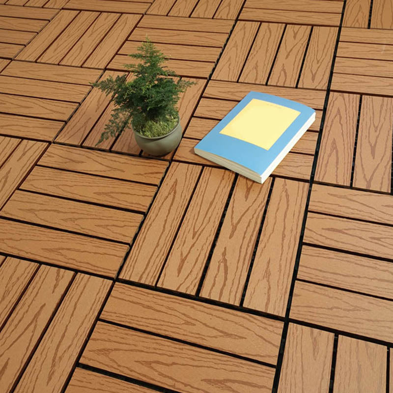 Classical Deck Tile Interlocking Wood Outdoor Flooring Flooring Tile Yellow Brown 10.7 sq ft. - 11 Pieces Clearhalo 'Home Improvement' 'home_improvement' 'home_improvement_outdoor_deck_tiles_planks' 'Outdoor Deck Tiles & Planks' 'Outdoor Flooring & Tile' 'Outdoor Remodel' 'outdoor_deck_tiles_planks' 7465055